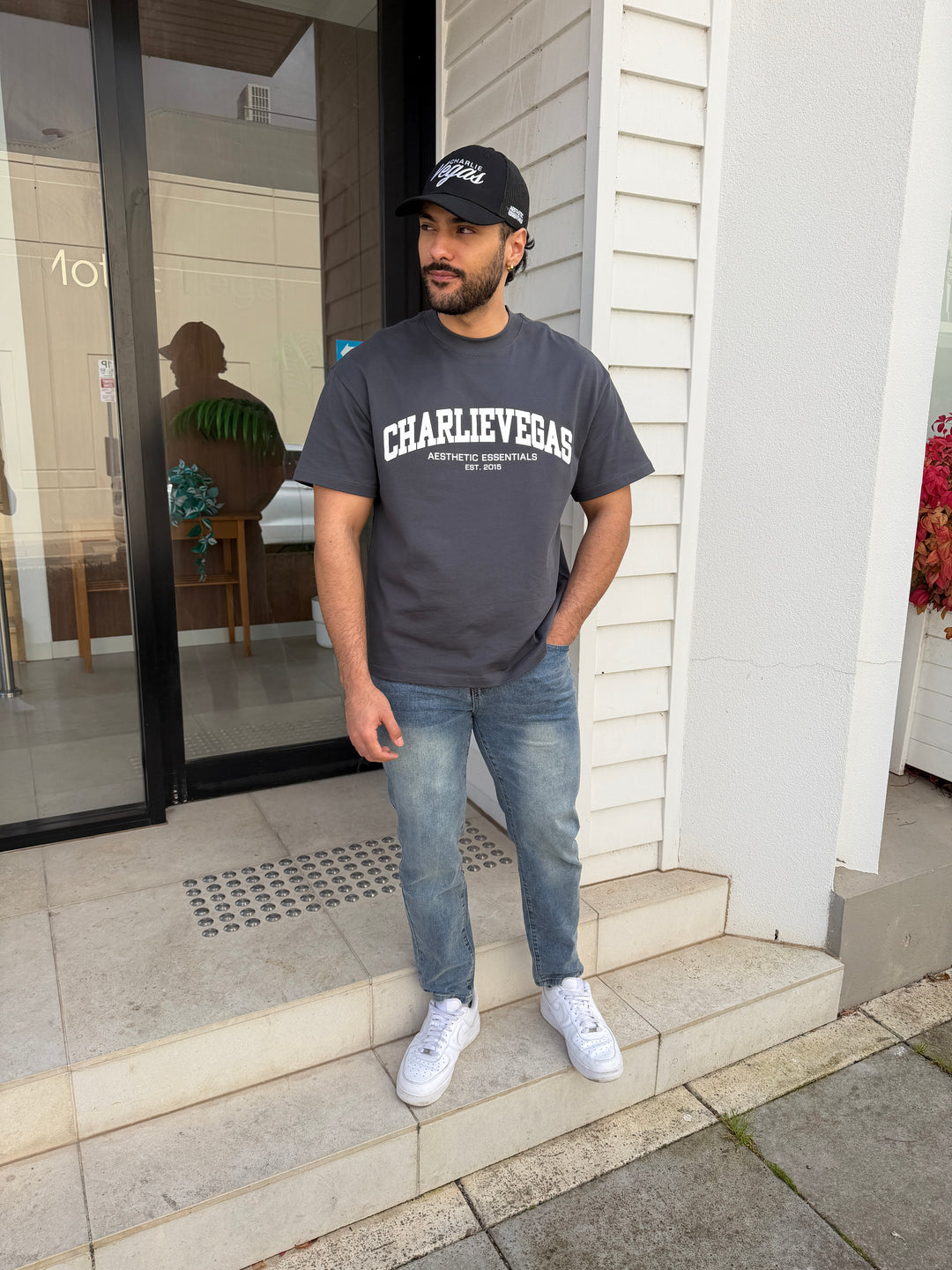 Essential Varsity Tee V2 - Charcoal/White