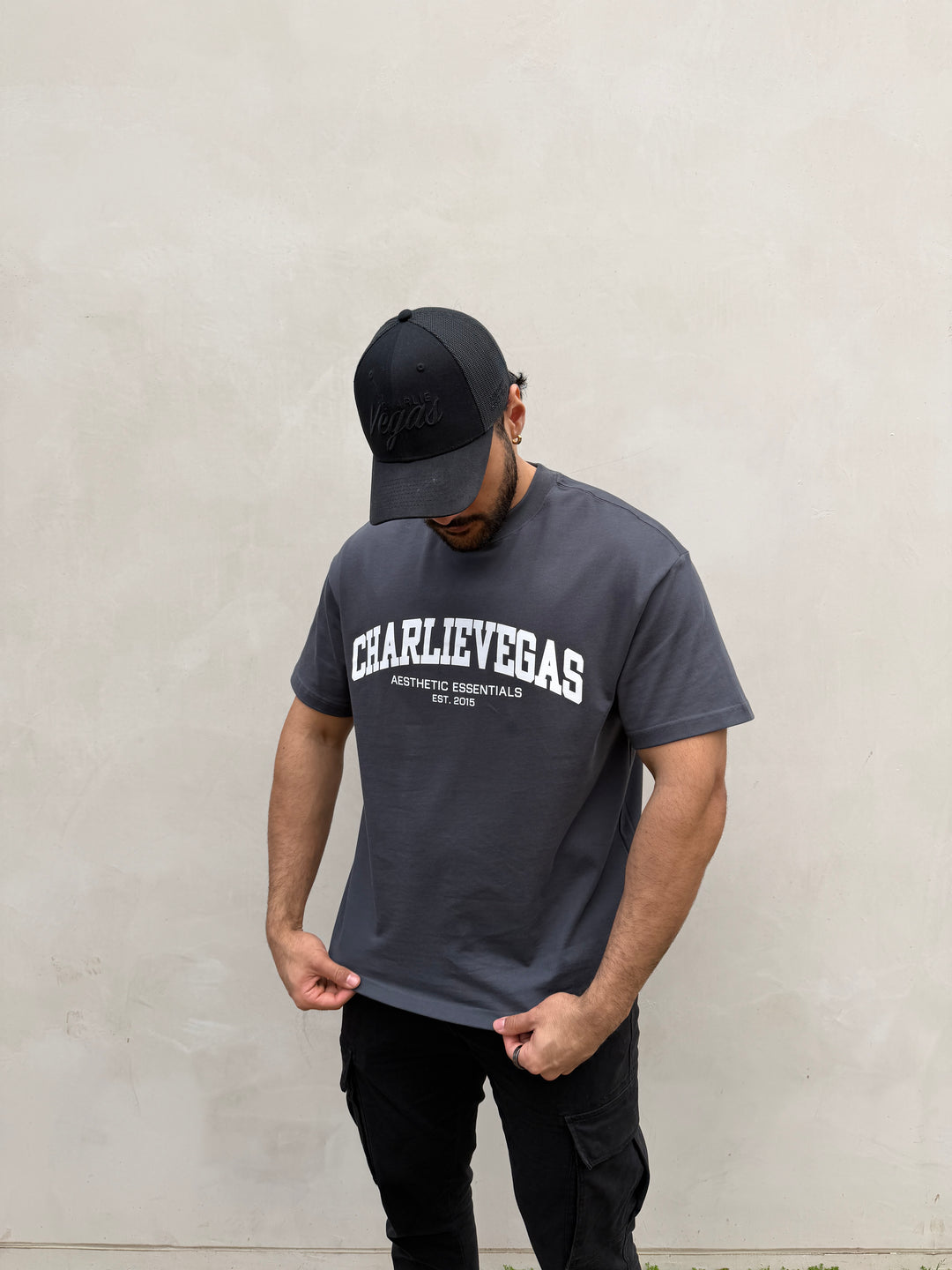 Essential Varsity Tee V2 - Charcoal/White