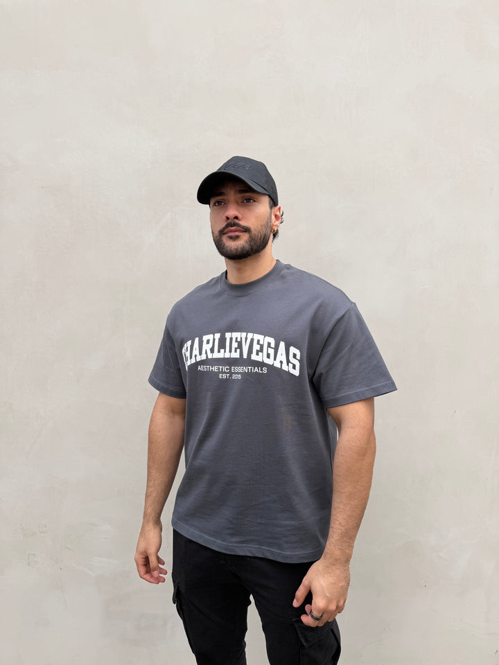 Essential Varsity Tee V2 - Charcoal/White